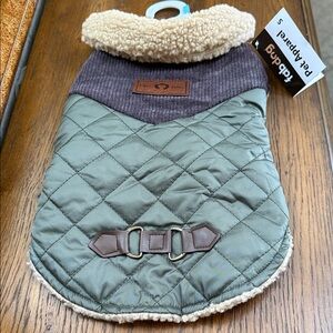 Fabdog Quilted Green and Corderoy Brown Dog Jacket with Sherpa inside. Size S.